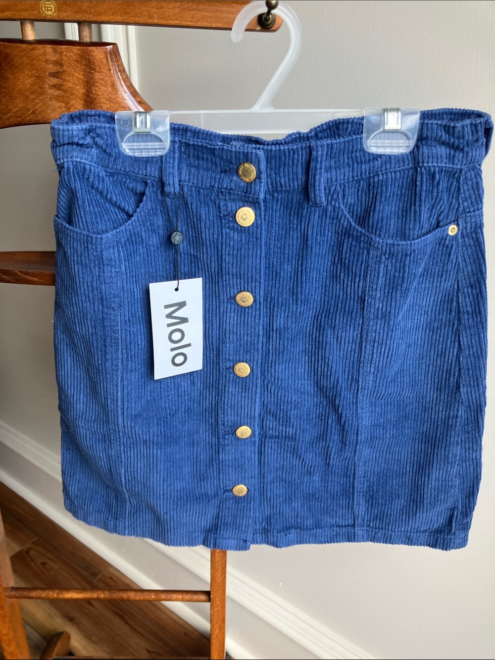 Molo Blue Corduroy Button-Front Mini Skirt